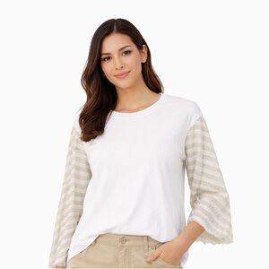 Southcott White Blouse Sheer Bell Sleeves Textured Elegant Top Small